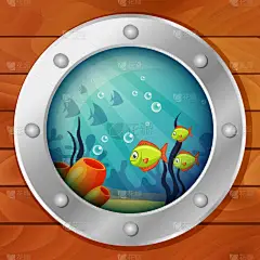 水下船的舷窗。从潜艇的看法。海底世界