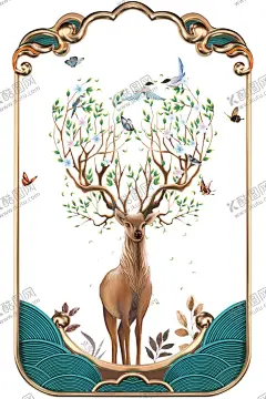 卡通鹿 【酷图网】卡通鹿,鹿,中国风,古风,金属边框,