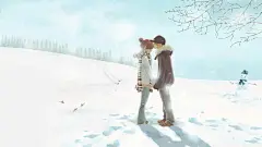 冬天的雪接吻的情侣动漫Bokura GA伊达结城小畑/ 1920×1080壁纸