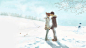 冬天的雪接吻的情侣动漫Bokura GA伊达结城小畑/ 1920×1080壁纸
