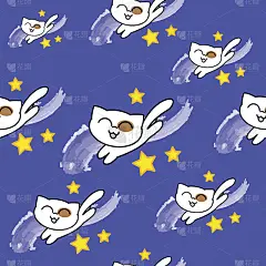 蓝色夜晚的凯蒂，无缝图案