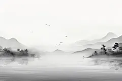 美术景色美景创作水墨画插画图片