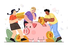 扁平手绘团队协作理财头脑风暴快乐庆祝人物插画海报ai设计素材-淘宝网