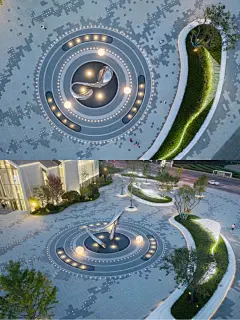大连旅顺口 · 保利拾光年

夜幕降临，涡旋广场铺装上星星点点的灯光亮起，如同黄昏之时波光粼粼的海面映着月光。

一处水柱跃动的镜水广场，精致的水景点缀空间，孩童在此嬉戏，友谊在此搭建。