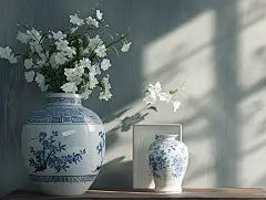 青花瓷花瓶鲜花