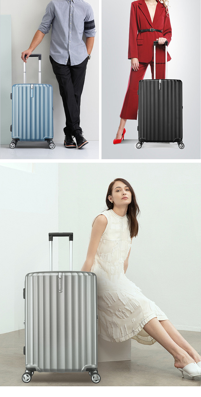 【新秀丽拉杆箱】Samsonite/新秀丽拉杆箱旅行箱行李箱时尚竖条纹男女登机箱GU9黑色20英寸【行情 报价 价格 评测】-京东