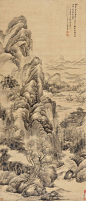 王翚——《仿李营丘山水（碧峰飞泉、仙山楼阁）》【碧峰高插与云浮，中有仙人十二楼。闲看飞泉泻天汉，不须方外觅瀛洲。甲子春王正月，仿李营丘笔】人物山水 立轴欣赏 | 
清|王翚(1632-1717)字石谷，号耕烟散人、剑门樵客、海虞、清晖老人等。被称为“清初画圣”。与王时敏、王鉴、王原祁被并称为“四王”，加上吴历、恽寿平合称“清初六家”或“四王吴恽”。擅山水人物花鸟草虫，笔法洒脱，用墨疏淡清逸。后也将其称为虞山派。