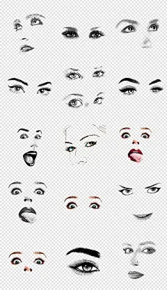 卡通手绘复古美女的脸部眼睛png素材