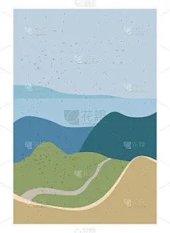 景观抽象现代当代背景海洋海洋。山，山，浪的形状。矢量插图新潮艺术平面极简风格模板横幅海报装饰