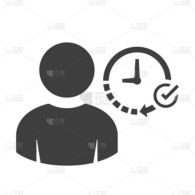 员工考勤图标，工作按时矢量设计。人类头像与挂钟显示员工时间表图标。员工考勤概念图标素材-花瓣网
