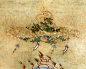 十三世纪，绢本设色，125x62.5cm，西夏黑水城出土，俄罗斯冬宫博物馆藏。大势至菩萨是西方极乐世界阿弥陀佛的右胁侍者，与阿弥陀佛和观世音菩萨合称为“西方三圣”或“阿弥陀三尊”。此画从菩萨的坐姿可以看出，此像应是大型画像“西方三圣”或“阿弥陀三尊”中的一部分 。【西夏绢画大势至菩萨坐像】大势至菩萨头戴宝冠，顶有宝瓶，这是大势至菩萨的重要标志。长发在身躯二侧飘扬，与头光周边的火焰纹及飘逸的披帛衣衫等形成了画面动感效果。衣饰繁复，色彩靓丽，红色披帛绕肩沿臂而下，直至法座下方二侧。上身略向左侧，双手当胸结印安