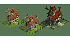 fantasy mill for isometric game  Designed concept, drew Photoshop version and illustrator version.  Mad 3ds max version and textured the model using Photoshop Photoshop | Illustrator | concept | 3dsmax | texture | low poly model