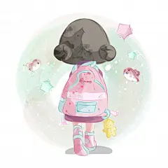 背着书包的小女孩小清新手绘水彩风格儿童人物插画矢量图素材