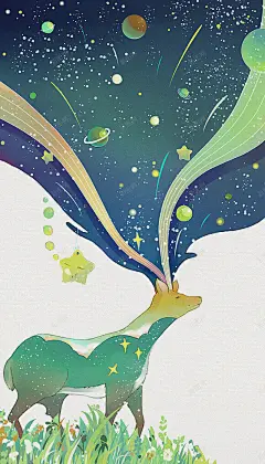 童话麋鹿星空海报背景 麋鹿 背景 设计图片 免费下载 页面网页 平面电商 创意素材