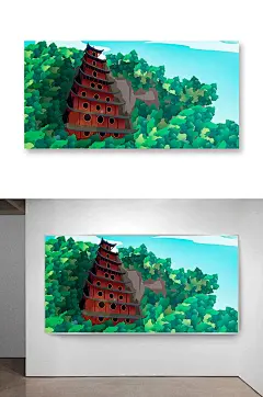 中式古代建筑插画-众图网