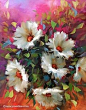 Pinkberry Daisies - Flower Paintings by Nancy Medina, painting by artist Nancy Medina