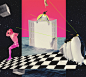 man run Space  collage color pingouin Travel loop infinite sea