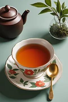 和谐静谧的手绘玻璃杯茶叶图片插画