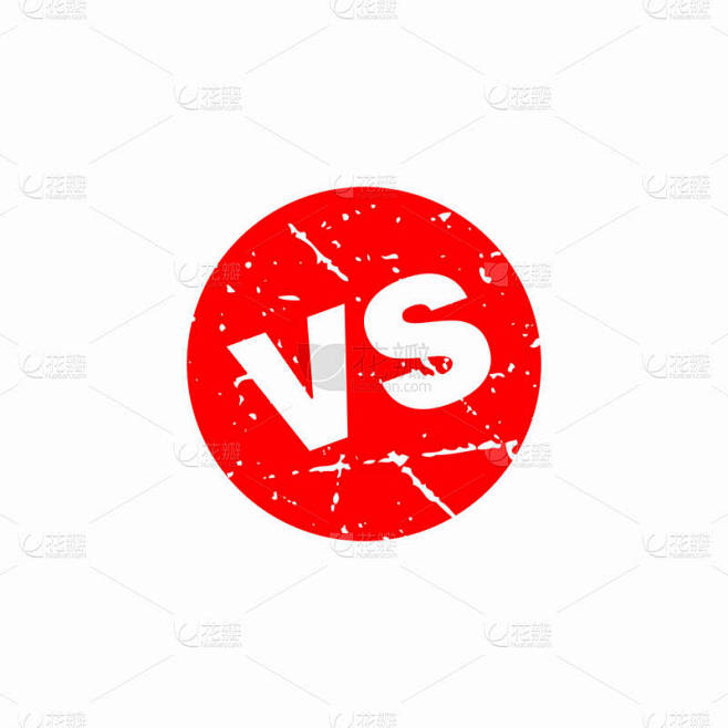 文摘:红色Grungy vs圆形图解矢量橡皮图章签名，Versus文字印章，标记，标签设计模板