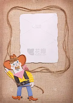 牛仔在狂野的西部帽子与套索和纸背景。剪纸的应用程序
