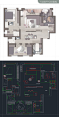140㎡ 一居室CAD+PS彩平图