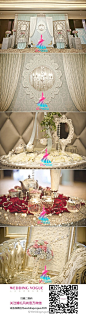分享杭州合作婚礼机构作品：银色系主题婚礼布置。银色为基调，加入少量的粉色和蓝色点缀，整个会场水晶般华丽，清澈。