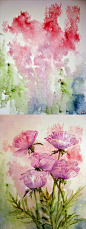大师的过程，来自英国艺术家Yvonne Harry水彩花卉过程九组。 ​（转） ​ ​​​​