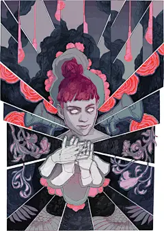 唯美手绘矢量漫画插画AI小清新场景森林风景人物手机壳画芯素材