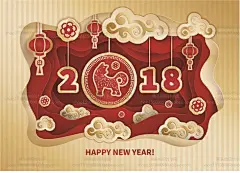 超赞狗年新年传统春节剪纸窗花海报广告平面插画eps矢量设计素材-淘宝网