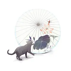 古风夏天立夏水墨中国风蓝色油纸伞猫咪和伞