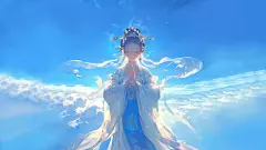 佛系 女神 仙女 双手合十 蓝色天空 动漫壁纸