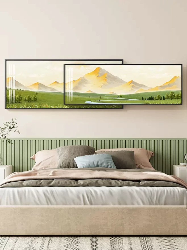 客厅装饰画日照金山双层挂画卧室床头沙发背景墙壁画现代简约山水-tmall.com天猫-花瓣网