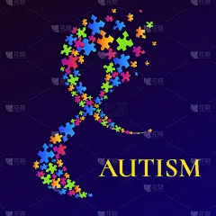 宣传自闭症的海报上有五颜六色的困惑丝带