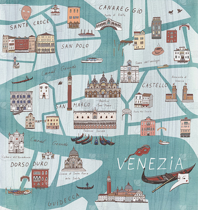 旅游威尼斯意大利城市地图插图