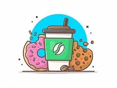 热咖啡与甜甜圈和饼干手绘卡通矢量插画矢量图设计素材