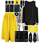 A fashion look from July 2014 featuring off shoulder top, yellow skirt and high heel pumps. Browse and shop related looks.