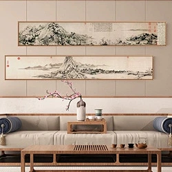 富春山居图巨幅山水画大尺寸壁画新中式背景墙装饰画客厅书房挂画-花瓣网