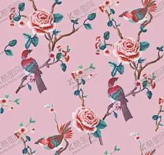 花鸟图 【酷图网】花鸟,玫瑰花,手绘花,鸟,粉色花