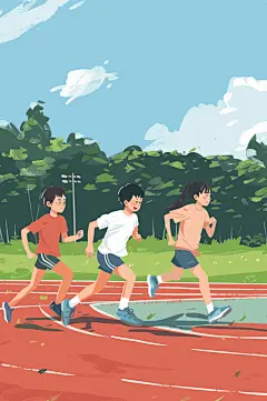 AI数字艺术扁平风校园运动会人物插画