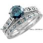 图喜欢:R512 Blue Diamond Matching Rings 14k White Gold Set Antique - 图喜欢