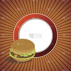 抽象背景食物汉堡红橙圆框插图矢量