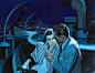 I adore the inky indigo lighting in this beautiful 1950s image - plus, doesn't it almost look like he's going to prose? #vintage #1950s #art #couple #romance