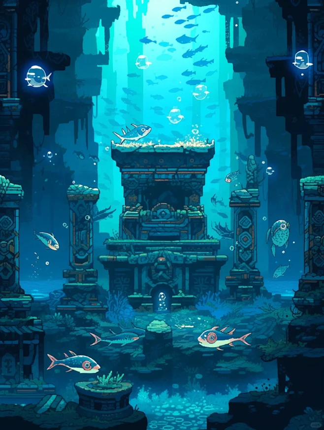 像素游戏场景：海底神庙