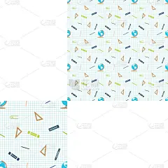 无缝模式与书籍，尺子，铅笔，地球仪在方格背景与模式单位。
