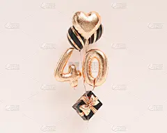 40岁。金色气球号码40周年，生日快乐祝贺。3 d渲染。
