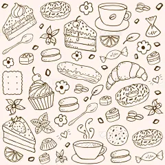 Doodle set - coffee, bakery  isolated on white background