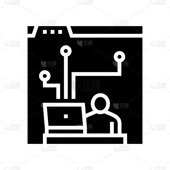 开发人员工作和编码程序字形图标矢量插图