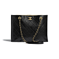 Large Shopping Bag - Black - Lambskin & Gold-Tone Metal - Default view - see standard sized version