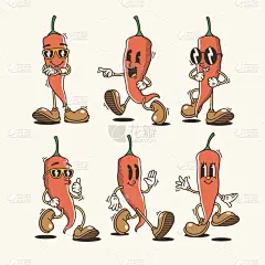 一套传统的奇利辣椒卡通画图- -兼具色彩与表现手法