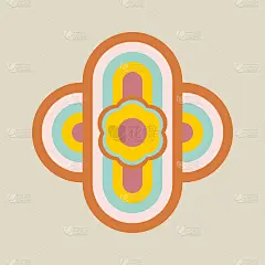 复古60 - 70年代风格与彩虹嬉皮太阳在一个简单的线性风格。天真的波西米亚风格的手，节日的色彩和音